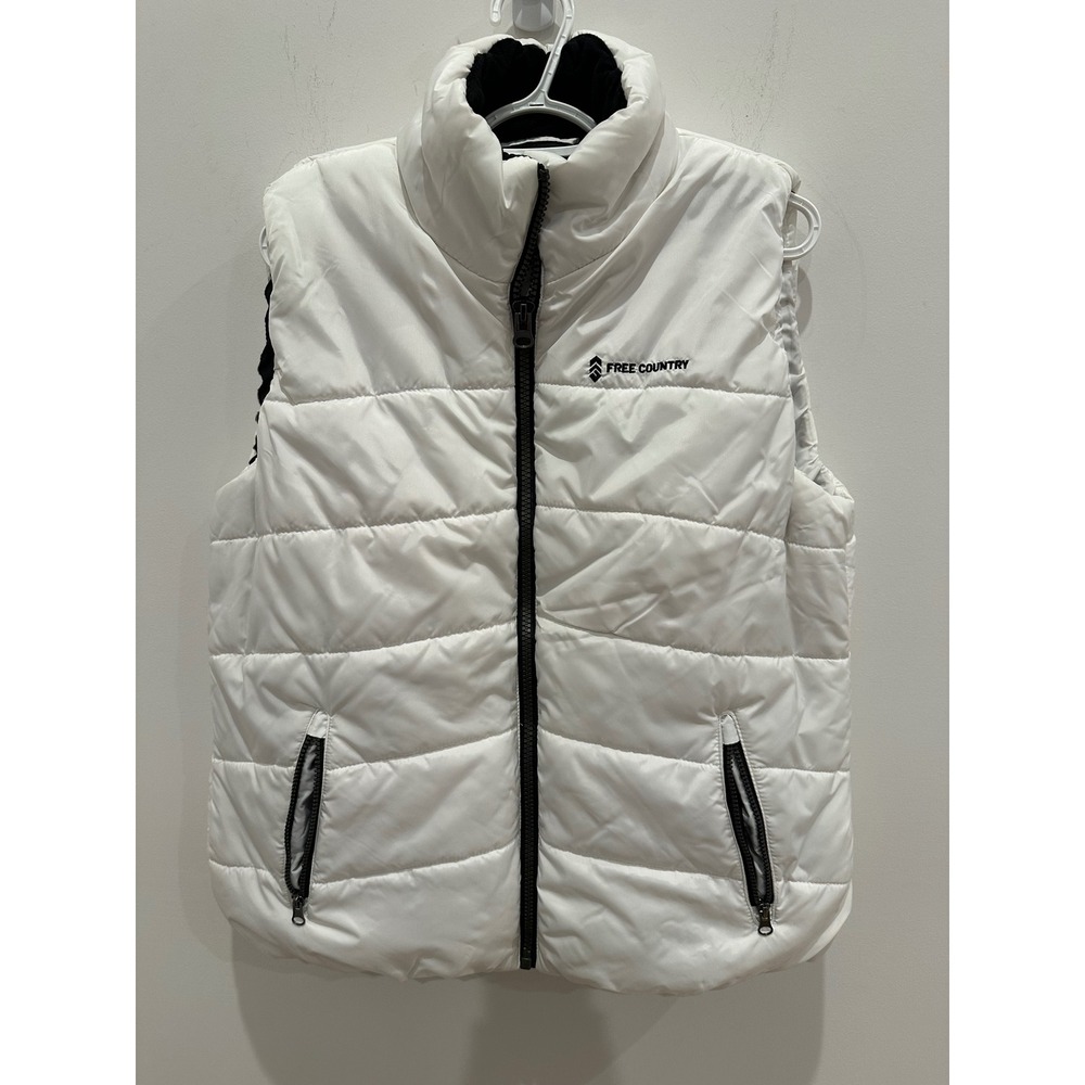 Free Country Womens White Puffer Vest Quilted Full Zip Fleece Lined XL